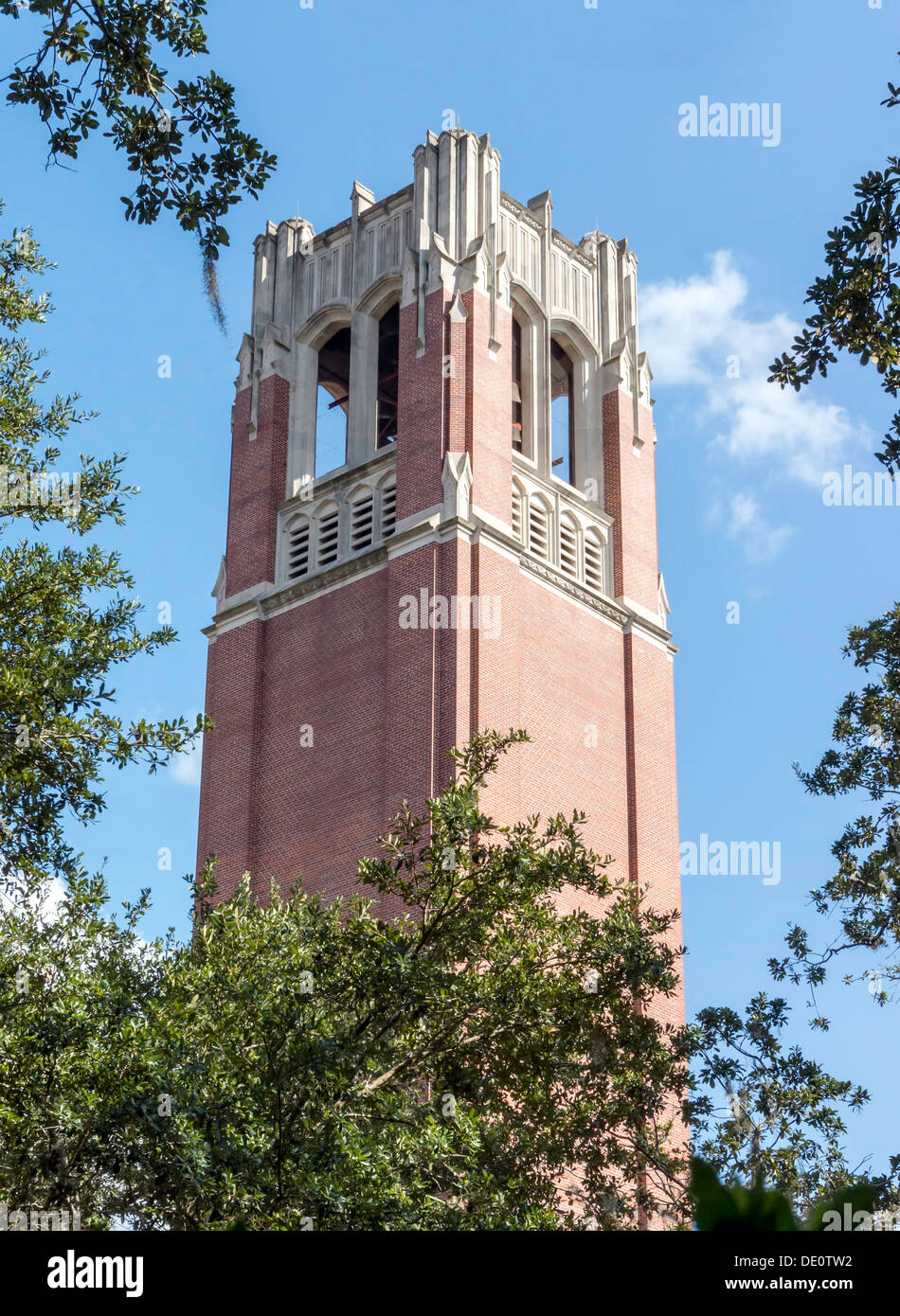 Oben auf dem Turm auf dem Campus der University of Florida in Gainesville, Florida. Stockfoto