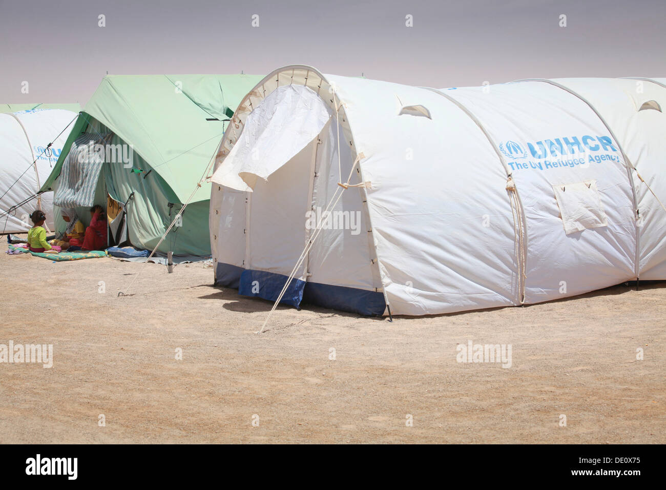 Flüchtlingslager UNHCR für Flüchtlinge des libyschen Bürgerkriegs Stockfoto
