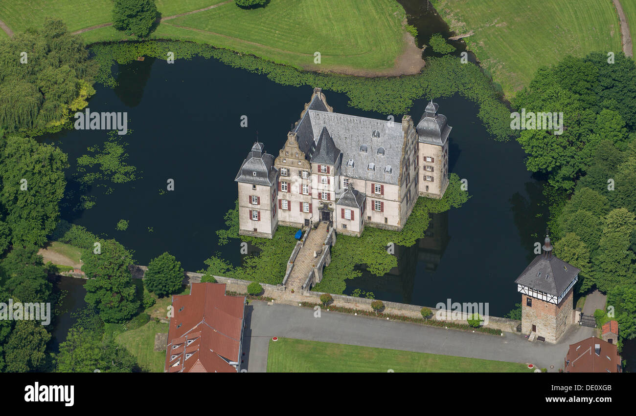 Luftaufnahme, Bodelschwingh Grabenlöffel Burg, Wasser Graben, Dortmund, Ruhrgebiet, Nordrhein-Westfalen Stockfoto