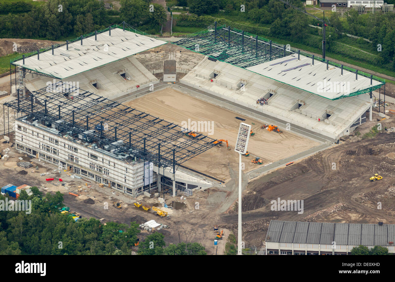 Luftaufnahme, Georg Melches Stadium, im Bau, Essen, Ruhrgebiet, Nordrhein-Westfalen Stockfoto