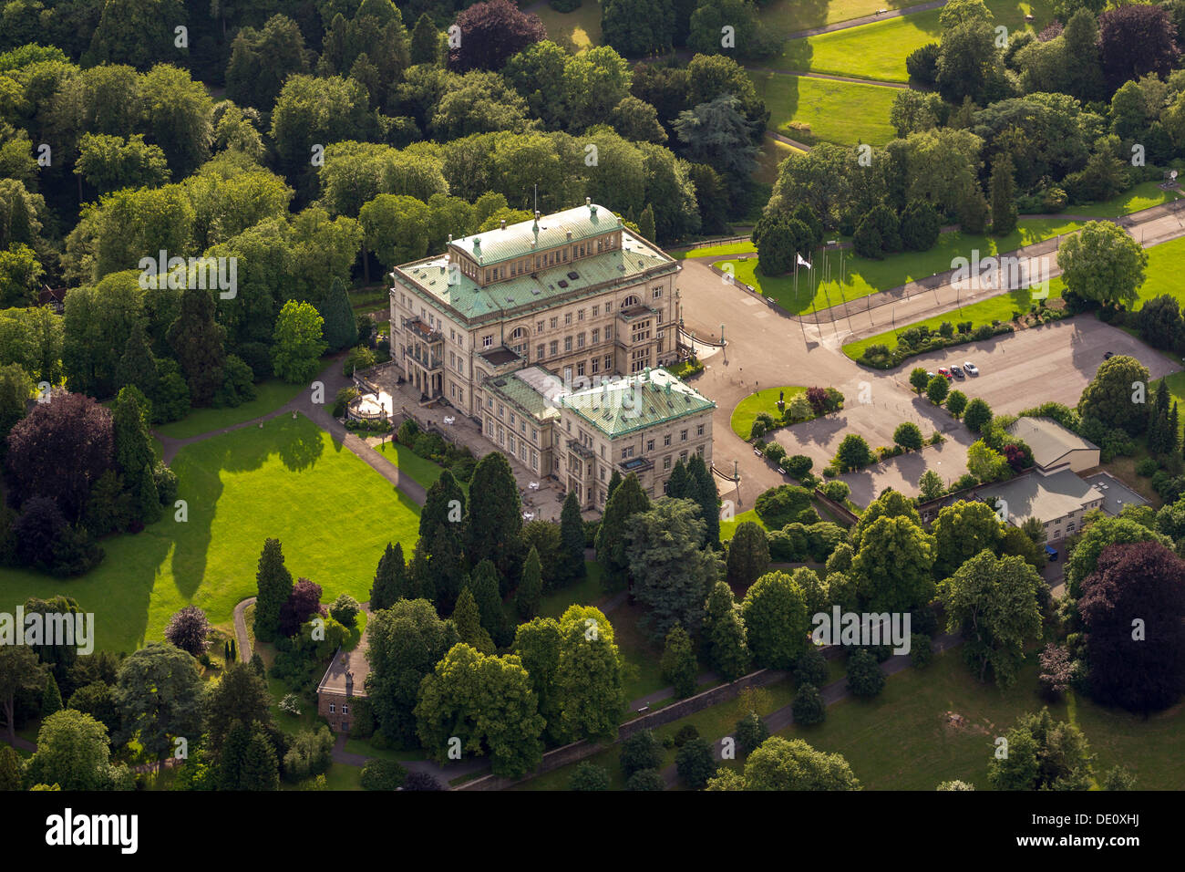 Luftaufnahme, Villa Hügel, Essen, Ruhrgebiet, Nordrhein-Westfalen Stockfoto