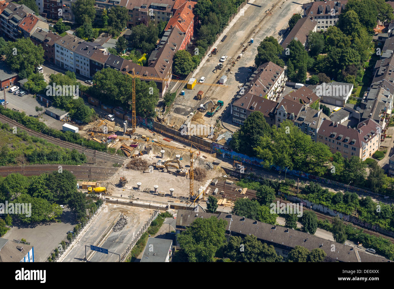 Luftbild, Baustelle der Autobahn A40, Innere Stadt, Essen, Ruhrgebiet, Nordrhein-Westfalen Stockfoto