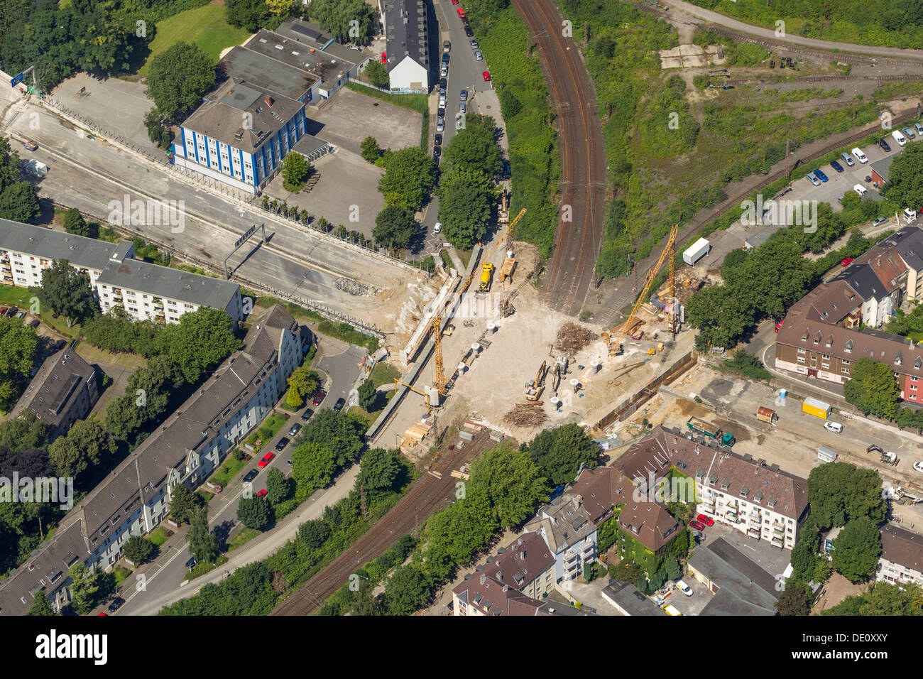 Luftbild, Baustelle der Autobahn A40, Innere Stadt, Essen, Ruhrgebiet, Nordrhein-Westfalen Stockfoto