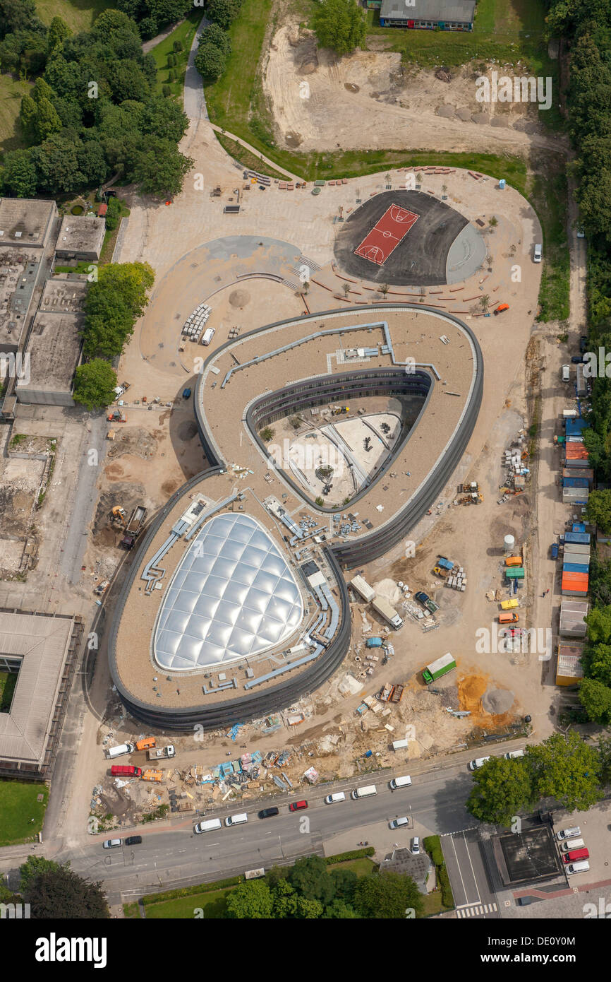 Luftaufnahme, Baustelle eine neue Schule, Neues Gymnasium, Bochum, Ruhrgebiet, Nordrhein-Westfalen Stockfoto