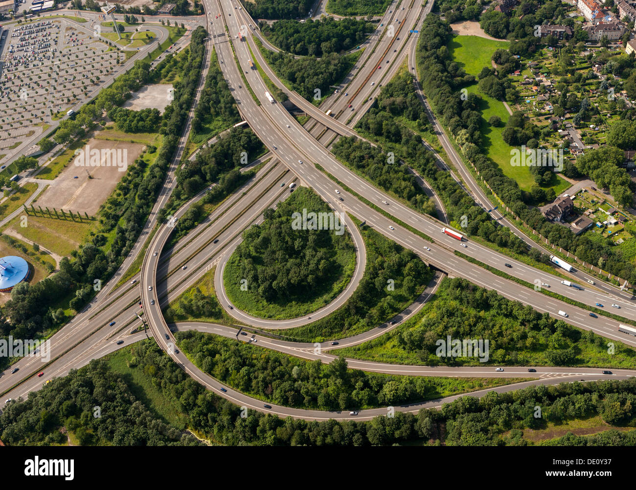 Luftbild, Autobahnkreuz Duisburg Nord, A42 und A59, North Rhine-Westphalia Stockfoto