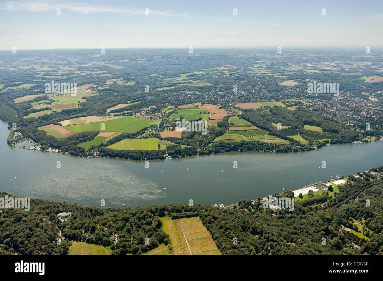 Luftaufnahme, See Baldeney, Fischlaken, Essen, Ruhrgebiet, Nordrhein-Westfalen Stockfoto