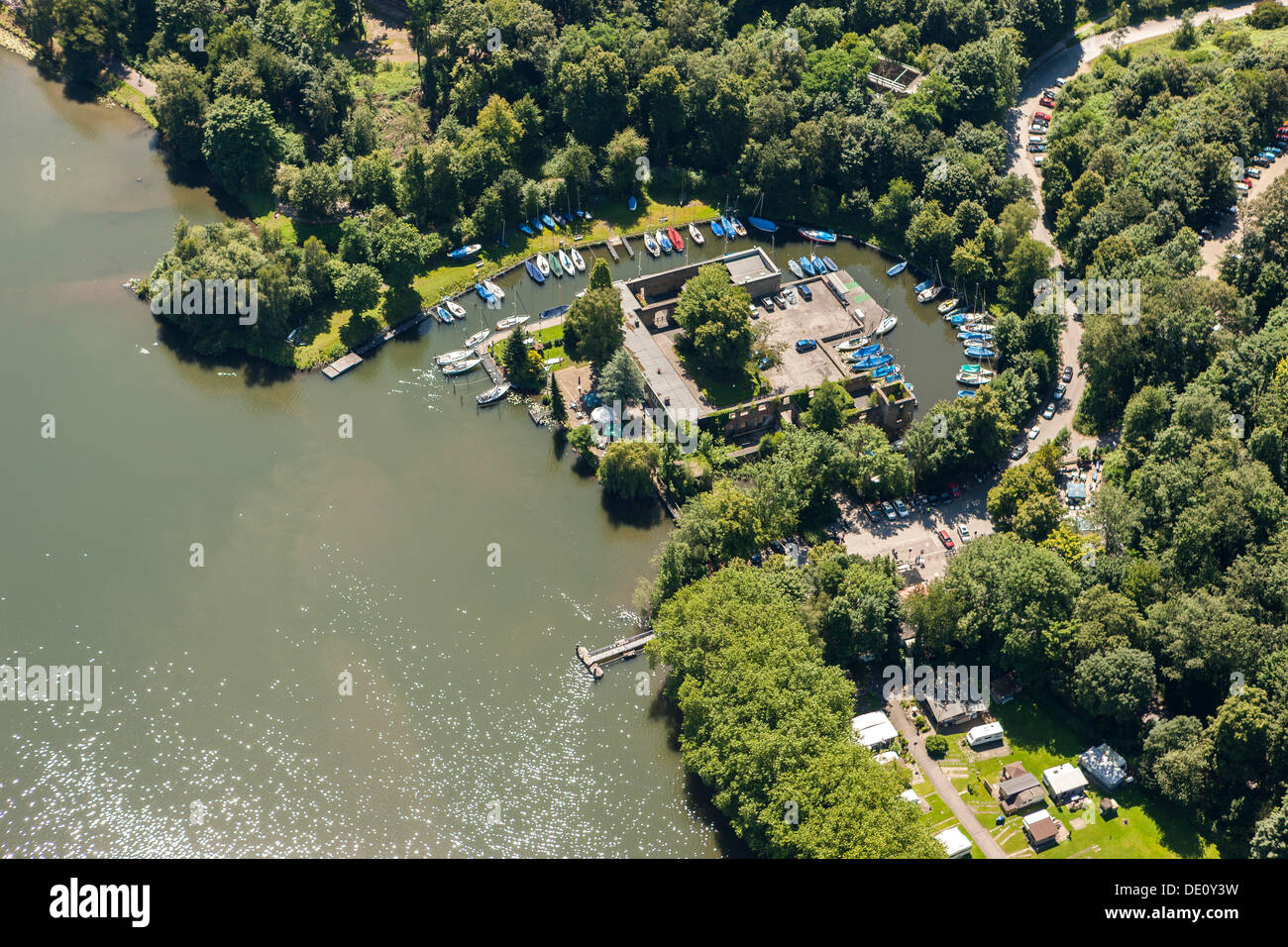 Luftaufnahme, Haus Scheppen am See Baldeney, Essen, Ruhrgebiet, Nordrhein-Westfalen Stockfoto