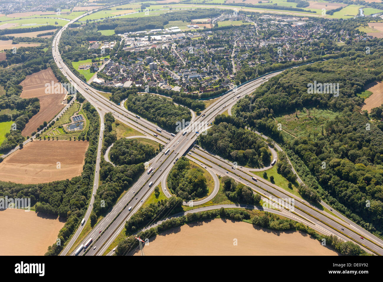 Luftbild, Autobahn A45 und Autobahn A1 Westhofener Kreuz Autobahn Kreuzung, Dortmund, Ruhrgebiet Stockfoto