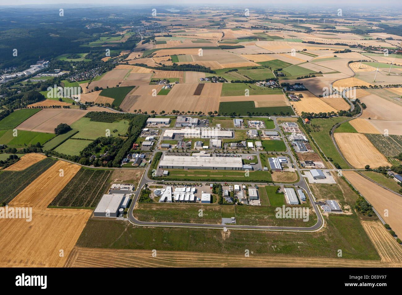 Luftaufnahme, Belecke-North Industrial Park, Ruethen, Sauerland, Nordrhein-Westfalen Stockfoto