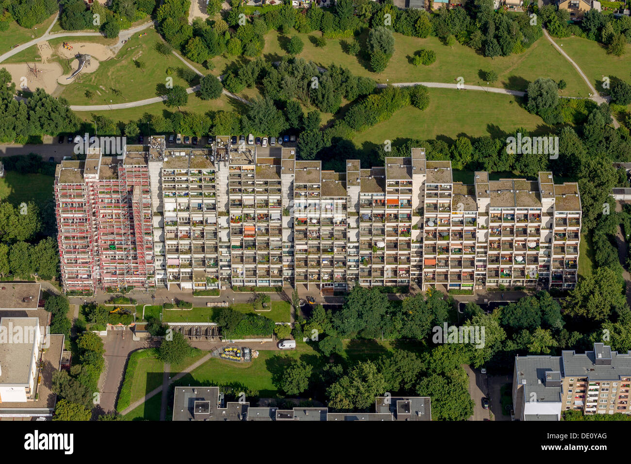 Luftbild, Hannibal-Hochhaus Apartment-Türme renoviert, Dorstfeld, Dortmund, Ruhrgebiet, Nordrhein-Westfalen, Stockfoto