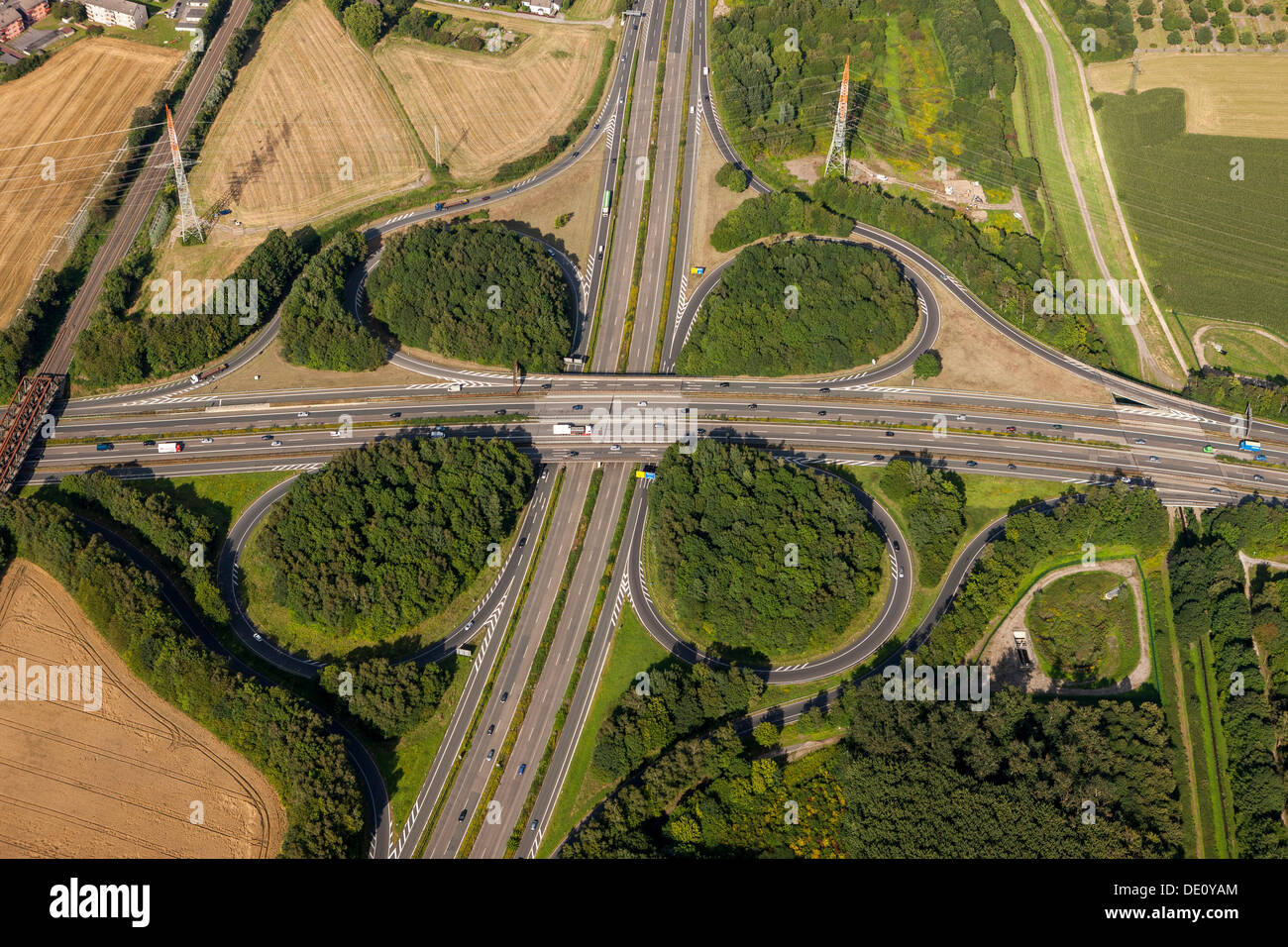 Antenne zu sehen, Dortmund Hafen Autobahn Kreuzung, Dortmund, Ruhrgebiet, Nordrhein-Westfalen Stockfoto