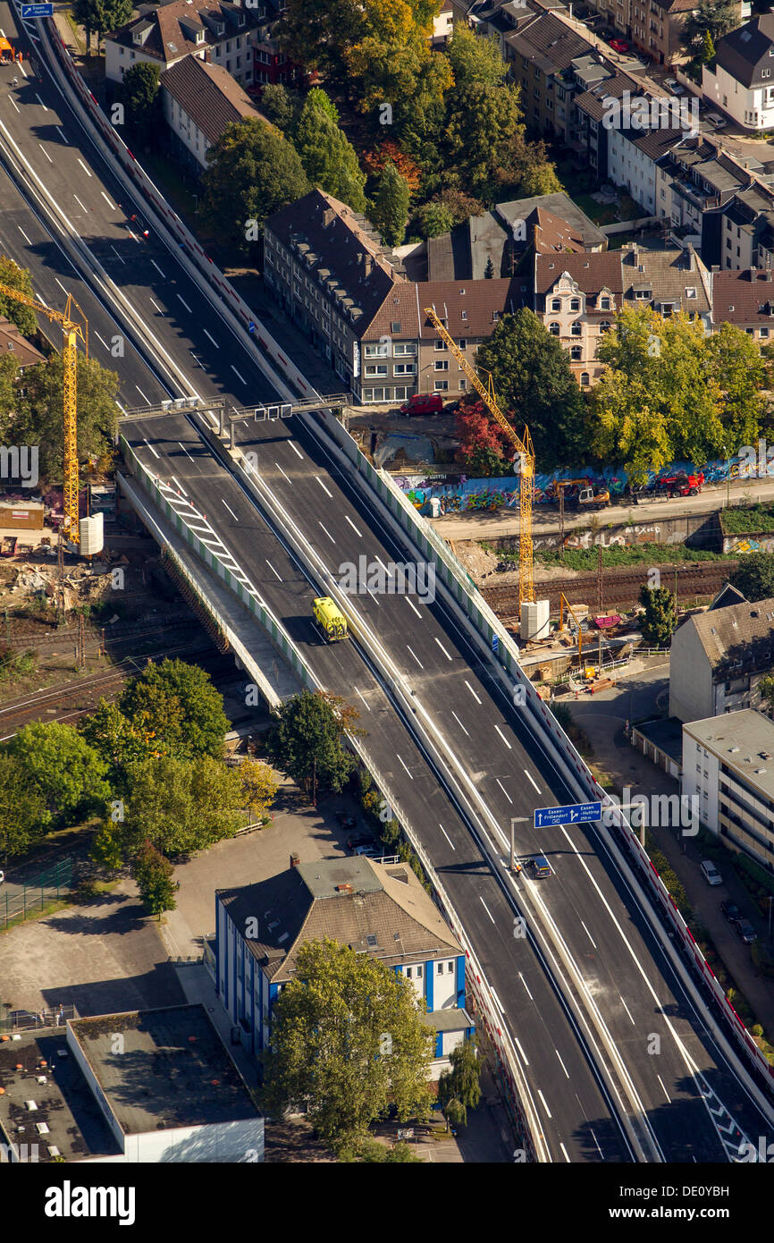 Antenne zu sehen, B1 A40 Autobahn, Essen, Ruhrgebiet, Nordrhein-Westfalen Stockfoto