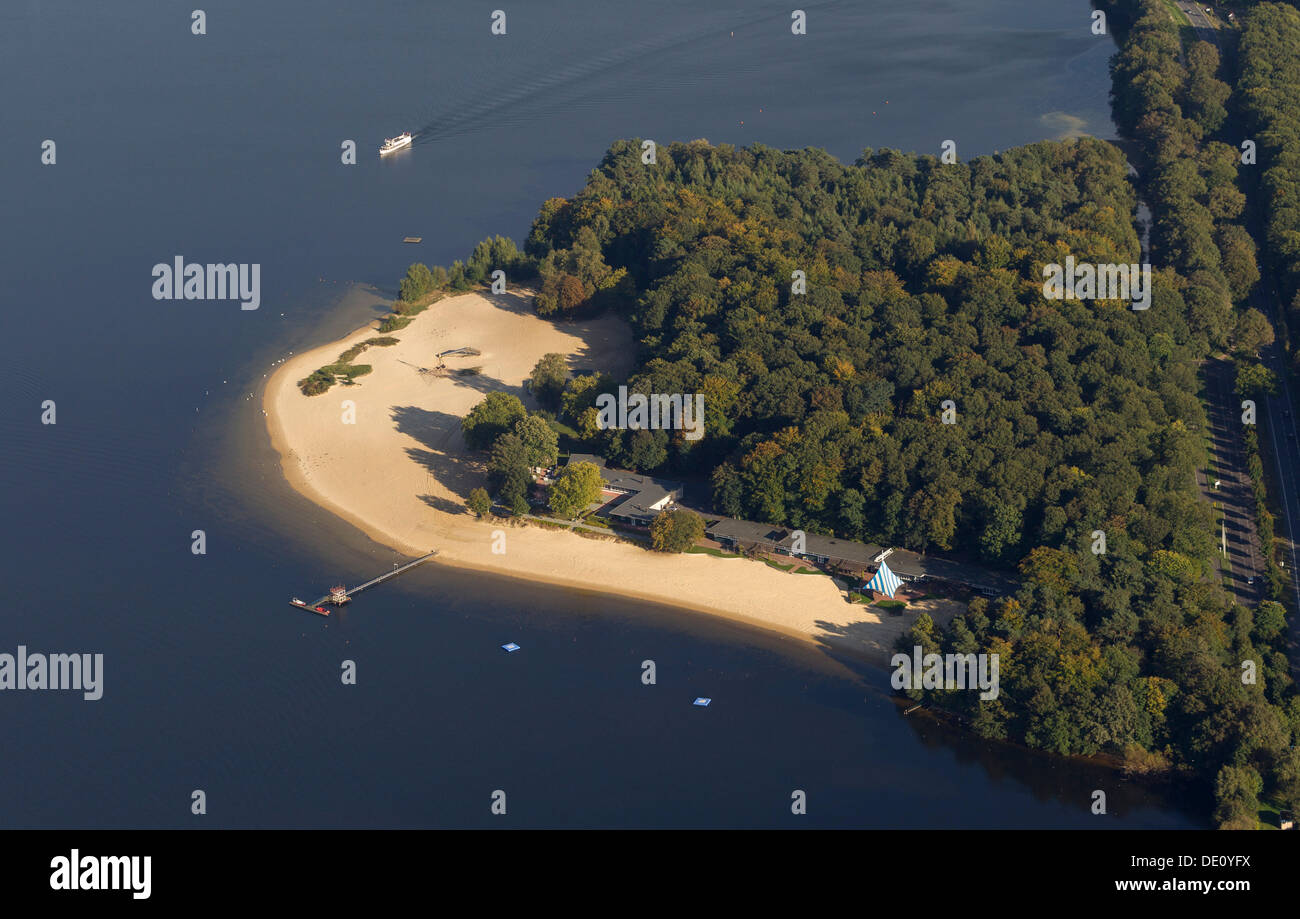 Luftaufnahme, Badestrand am Halterner Stausee Stausee, Halterner Seeterrassen Haltern am See, Ruhrgebiet Stockfoto