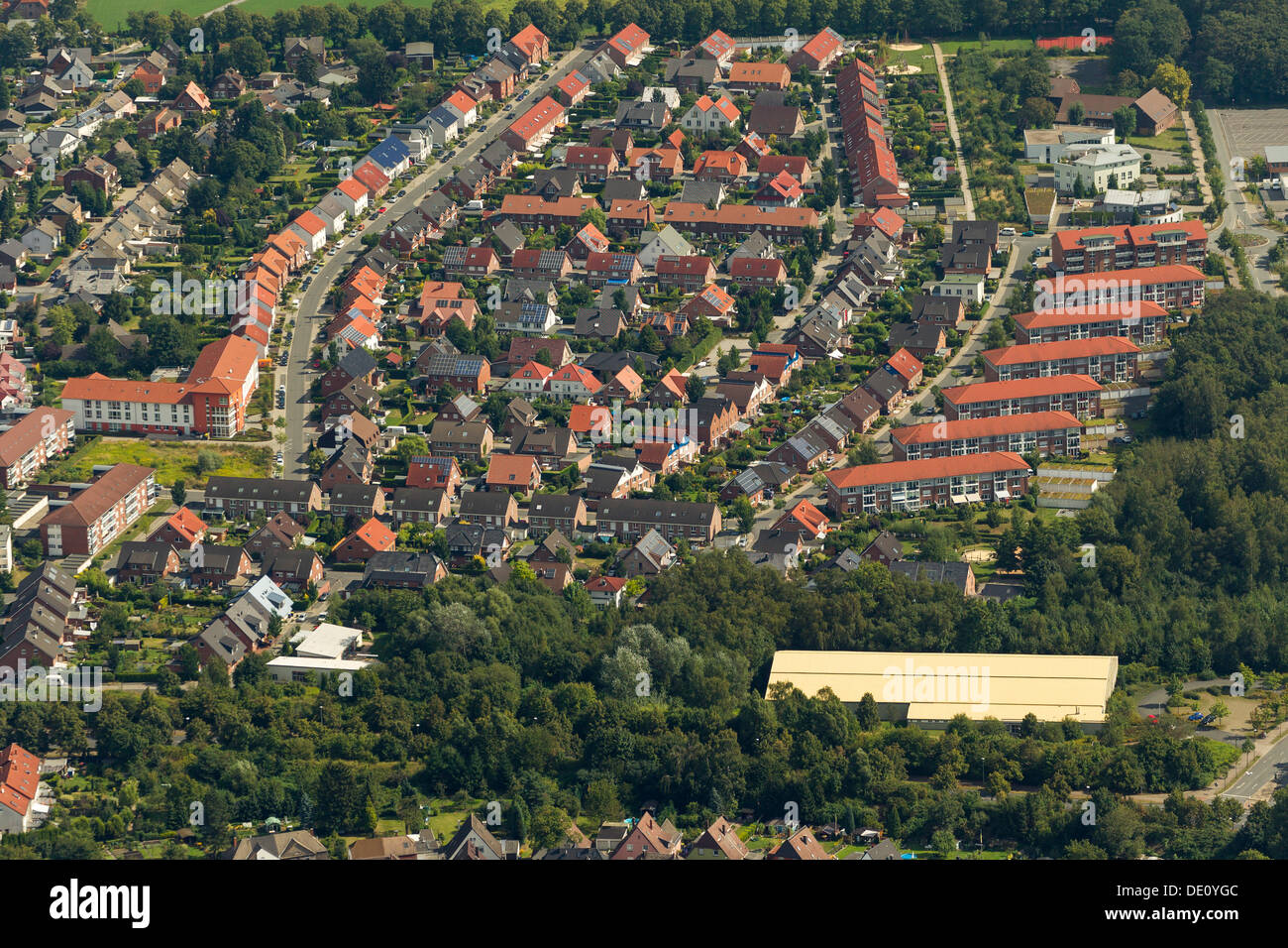 Luftbild, Wohngebiet, Franz-Gerwin-Straße Street, Wethmar Mark, Lünen, Ruhrgebiet, Nordrhein-Westfalen Stockfoto