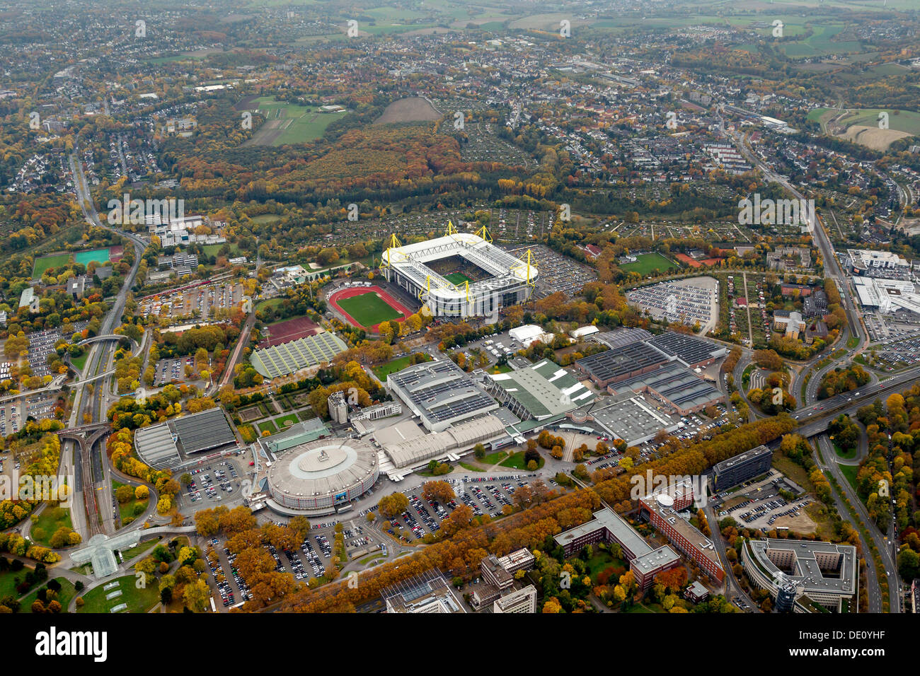Antenne zu sehen, Signal-Iduna-Park Stadion, Dortmund, Ruhrgebiet, Nordrhein-Westfalen Stockfoto