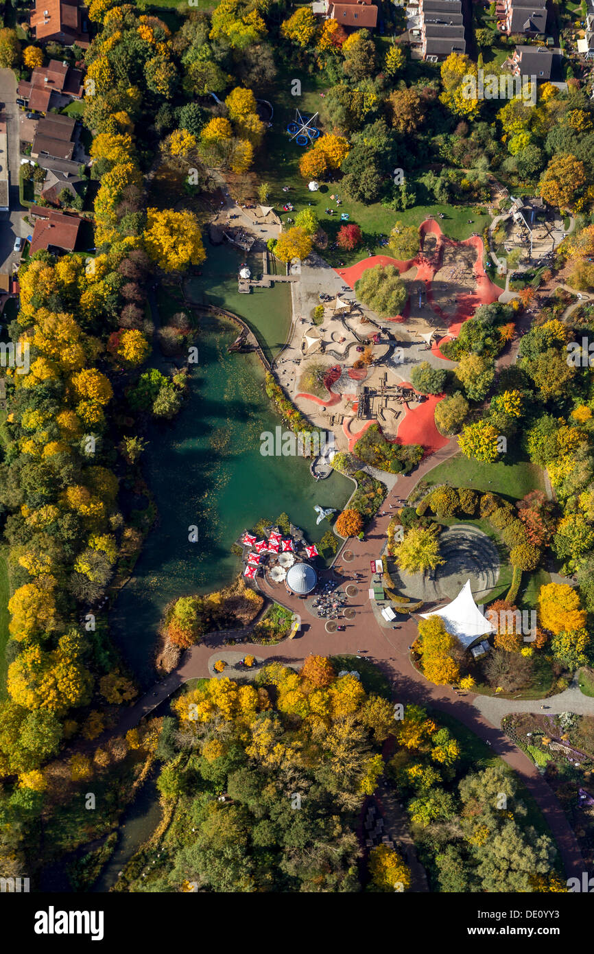 Luftaufnahme, Maximilianpark, ehemalige Zeche Maximilian Kohle abbauen im Herbst, Hamm, Ruhrgebiet, Nordrhein-Westfalen Stockfoto