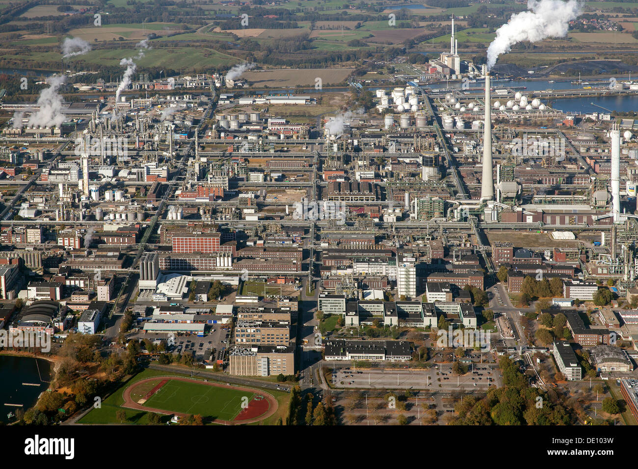 Luftaufnahme, Marl Chemiepark Power Station, Degussa, Chemische Werke Hüls, Marl, Ruhrgebiet, Nordrhein-Westfalen Stockfoto