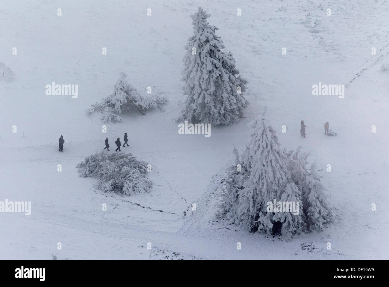 Luftaufnahme, Menschen gehen für einen Spaziergang auf der hohen Hochebene des Mount Kahler Asten im winter Stockfoto
