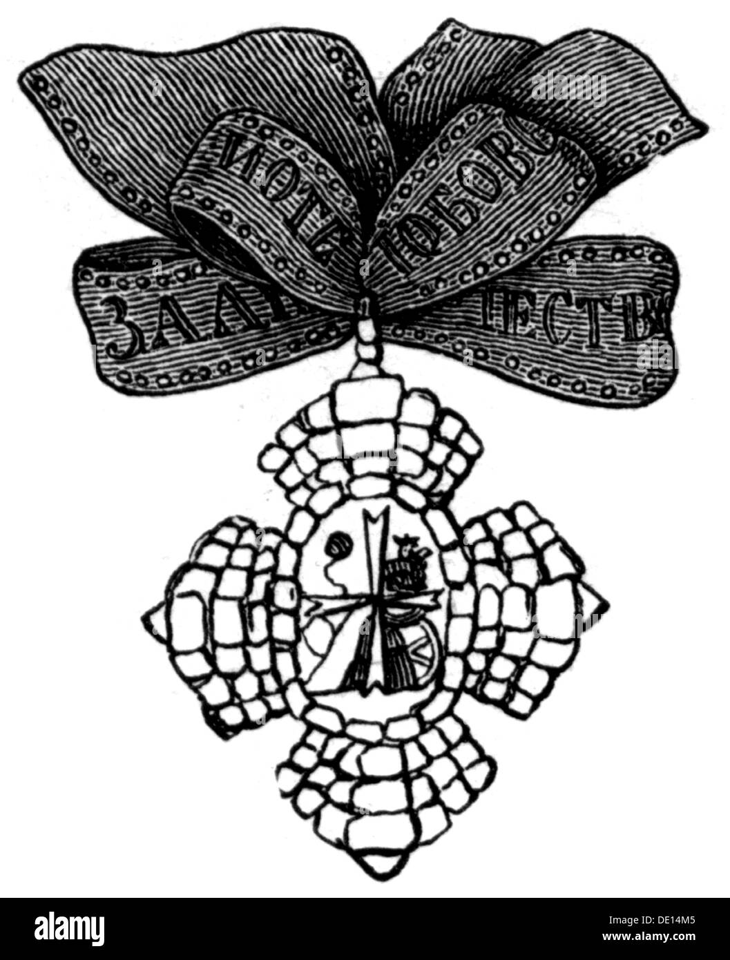 Medaillen und Dekorationen, Russland, Orden der Heiligen Katharina, gegründet 25.11.1714 von Zar Peter I. 'dem Großen' Russlands, Abzeichen, Holzstich, 2. Hälfte 19. Jahrhundert, Zusatzrechte-Clearences-nicht vorhanden Stockfoto