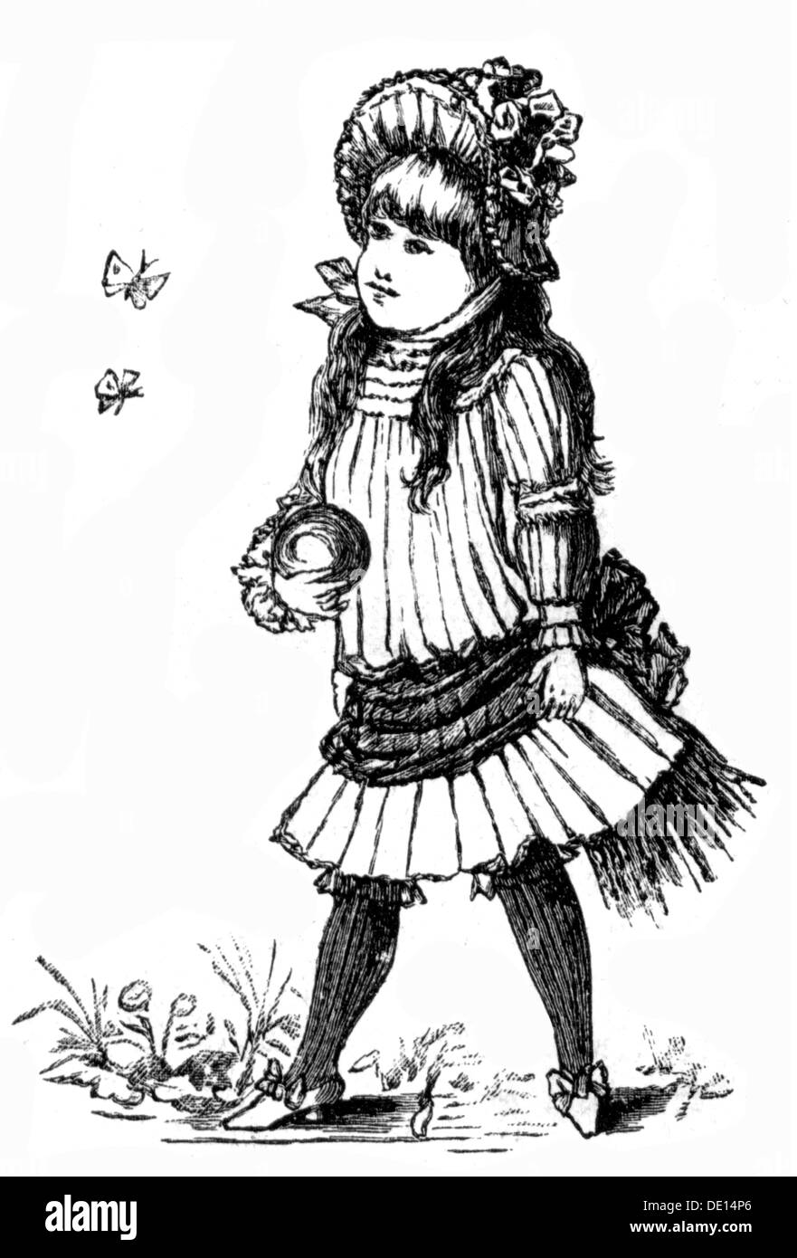 Mode, Kindermode, Mädchenkleid, Holzstich, 1883, Zusatz-Rechte-Clearences-nicht verfügbar Stockfoto
