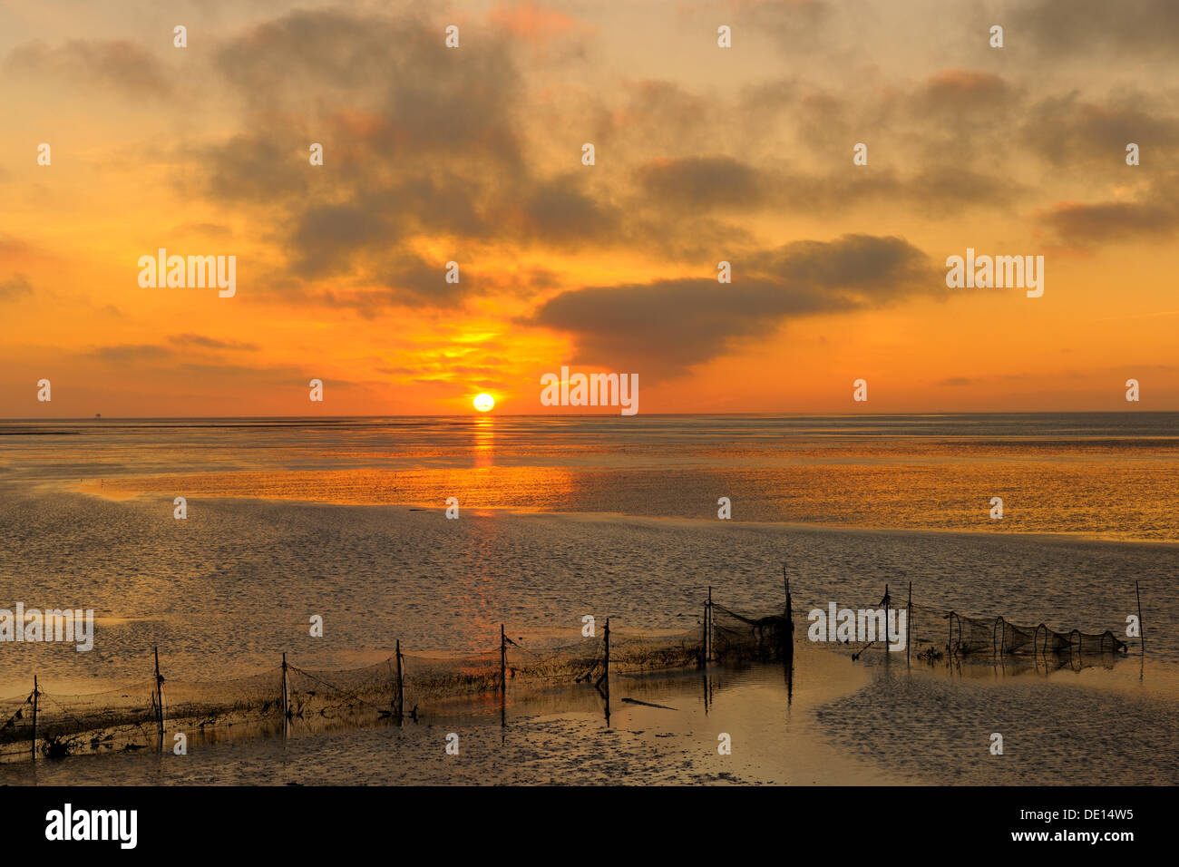 Sonnenaufgang über der Nordsee, Texel, Watteninseln, Niederlande, Holland, Europa Stockfoto