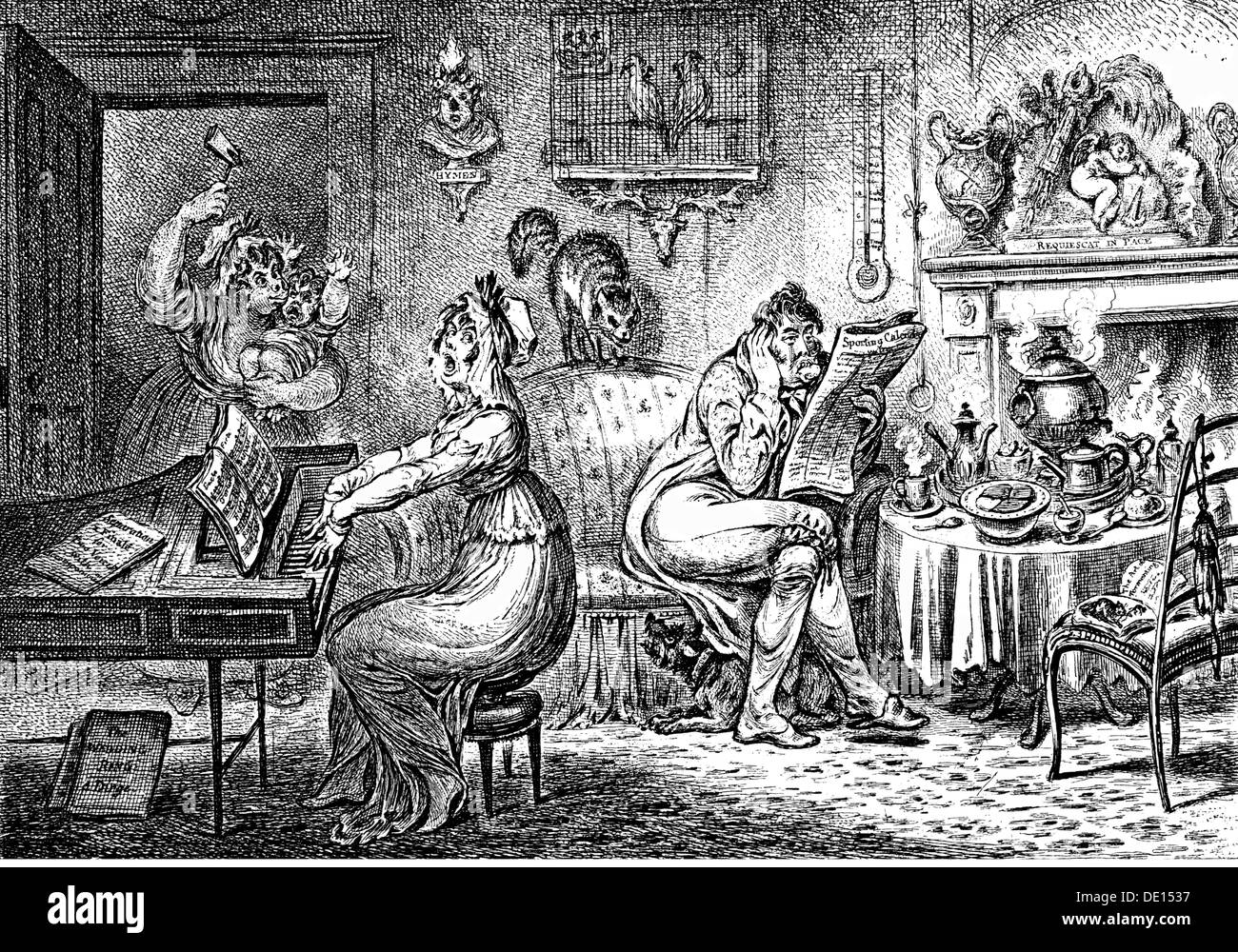 Personen, Paare, Ehe, Karikatur, 'atrimonial Harmonics', Zeichnung von James Gillray, London, 1805, Additional-Rights-Clearences-not available Stockfoto