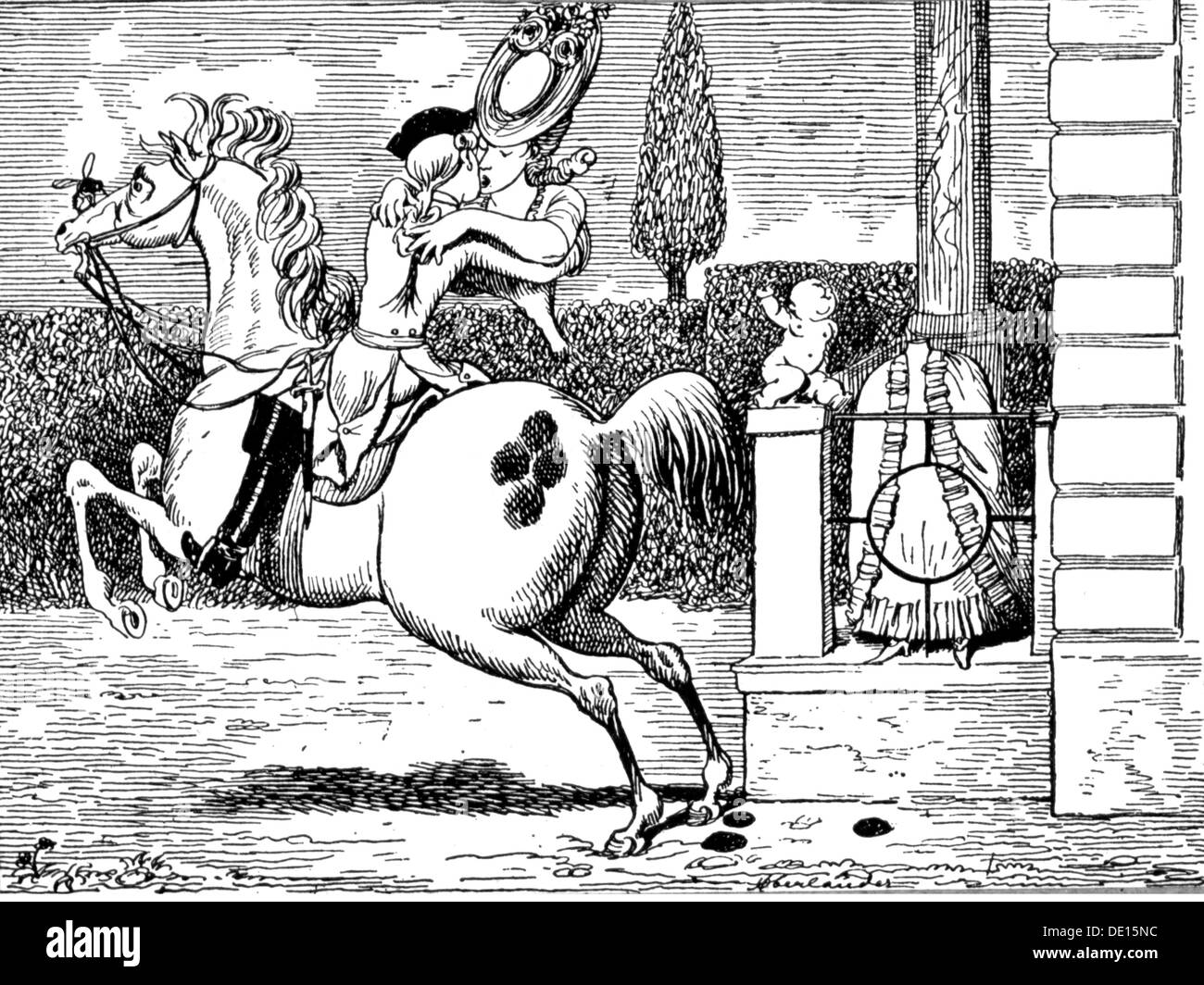 Mode, 19. Jahrhundert, Wespentaille, Zeichnung von Adolf Oberländer (1845 - 1923), aus: 'Fliegende Blätter', München, 1891, Additional-Rights-Clearences-not available Stockfoto