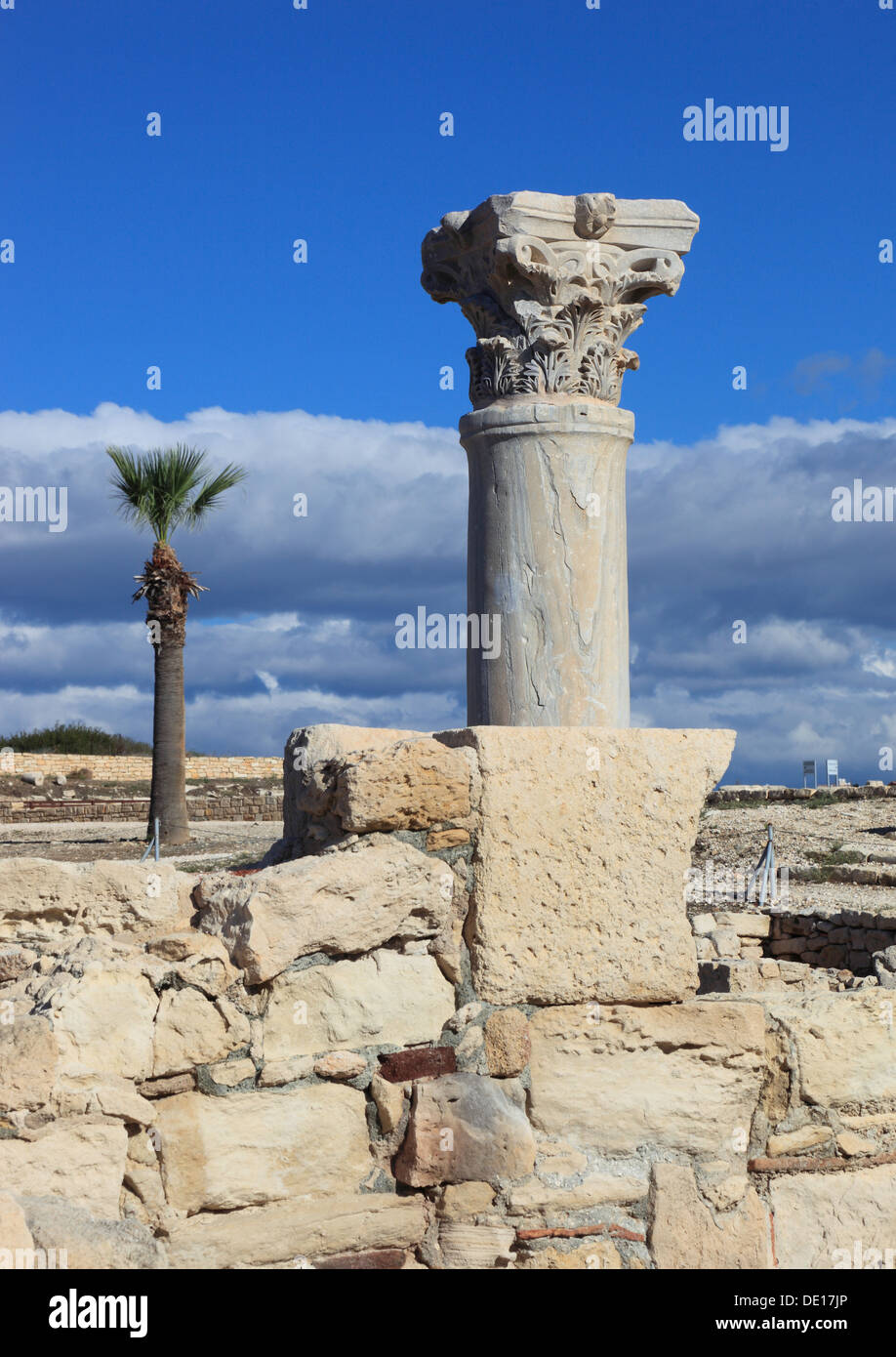 Zypern, Kourion, assyrische Ku-ri-i, antike griechische, lateinische, Curium, historischen, antiken Ausgrabungsstätte, Ruinen, Spalte Stockfoto