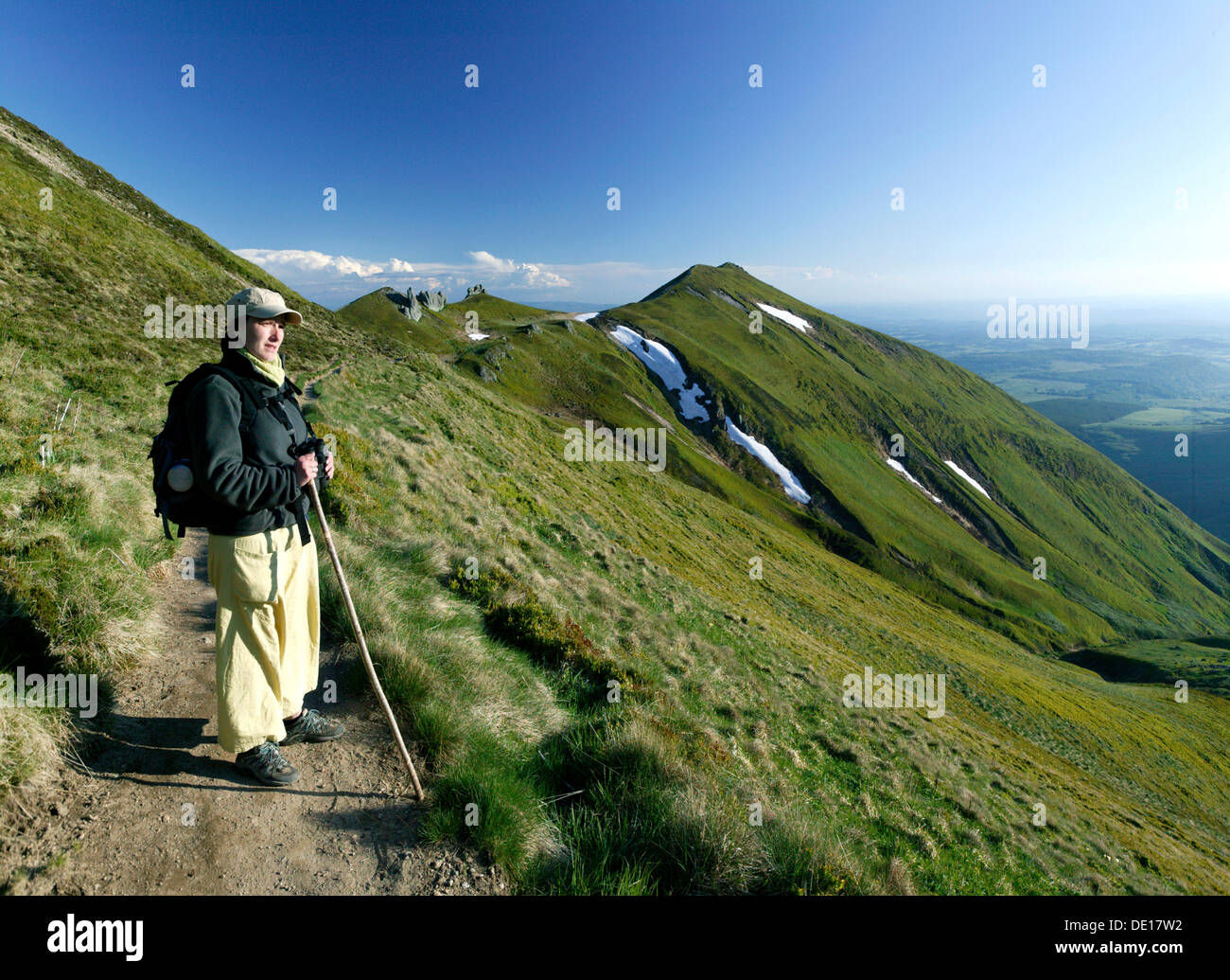 Wanderer im Massif du Sancy, Parc Naturel Regional des Vulkane d ' Auvergne, regionaler Naturpark der Vulkane der Auvergne Stockfoto