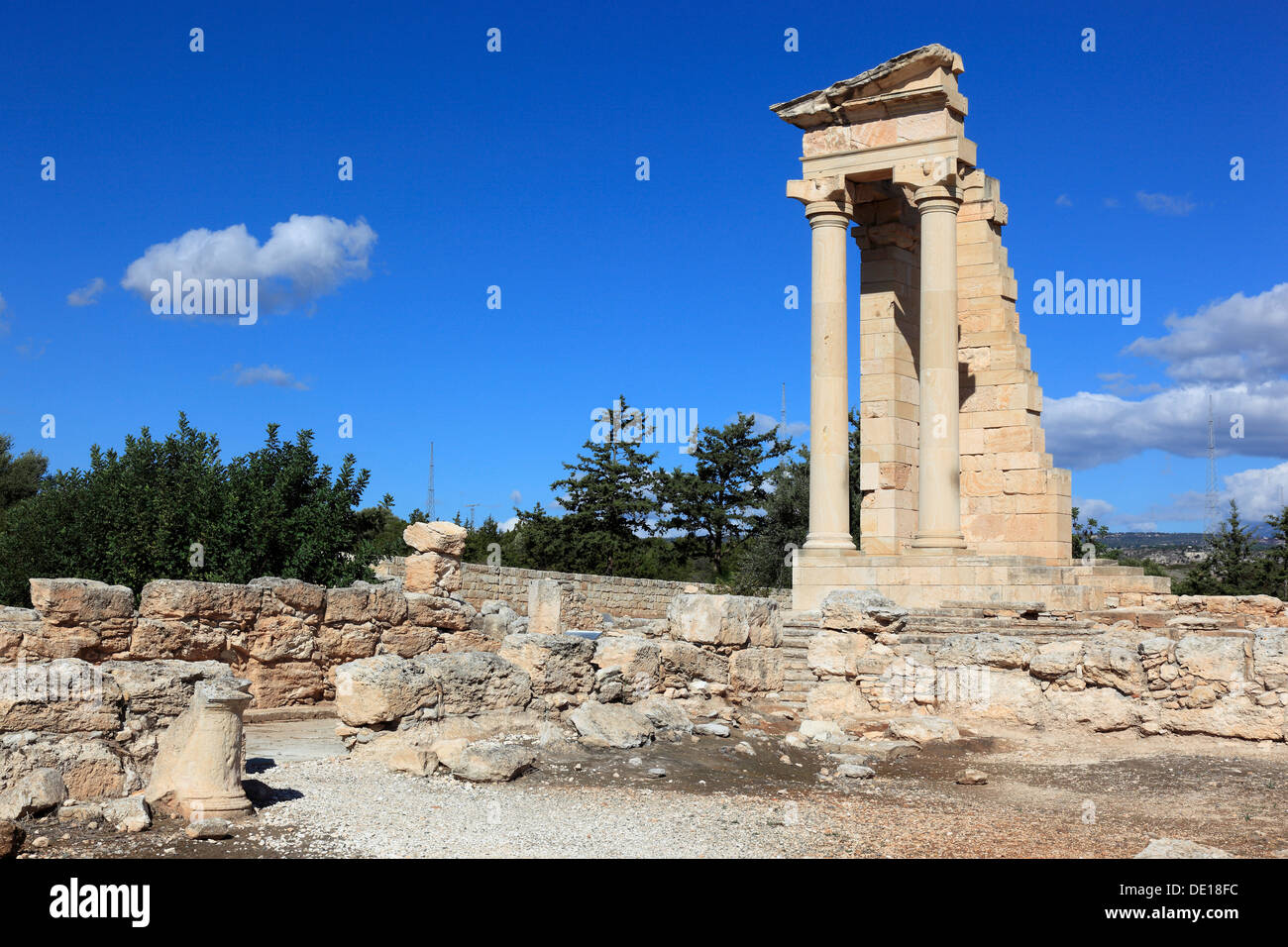 Zypern, Kourion, assyrische Ku-ri-i, antike griechische, lateinische Curium Hylates Heiligtum des Apollo, Reste von Hylatesheiligtums, histor Stockfoto