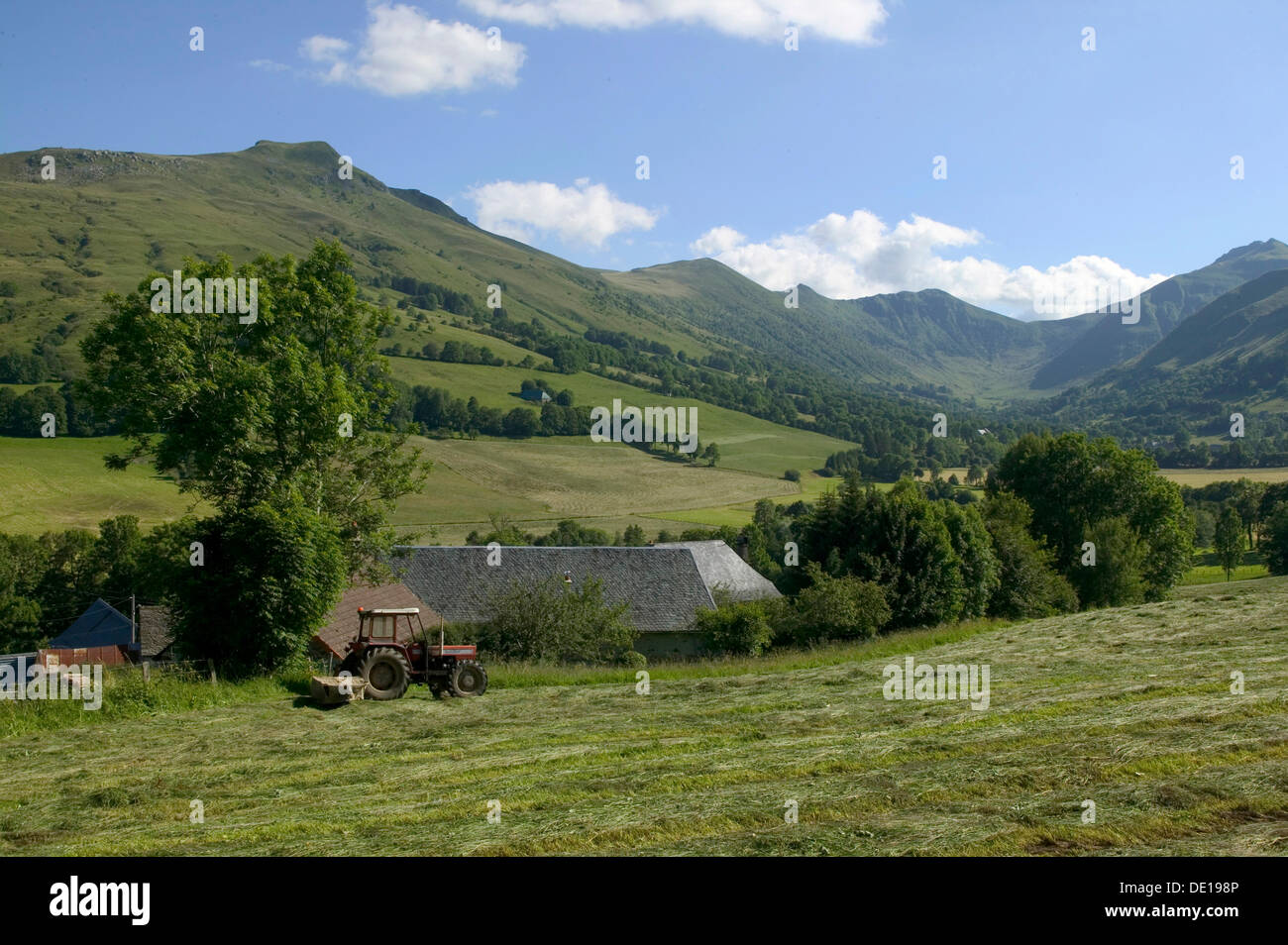 Impradine Tal und Puy Mary Mountain, Cantal Reittiere, Parc Naturel Regional des Vulkane d ' Auvergne, Auvergne Vulkane regionale Stockfoto