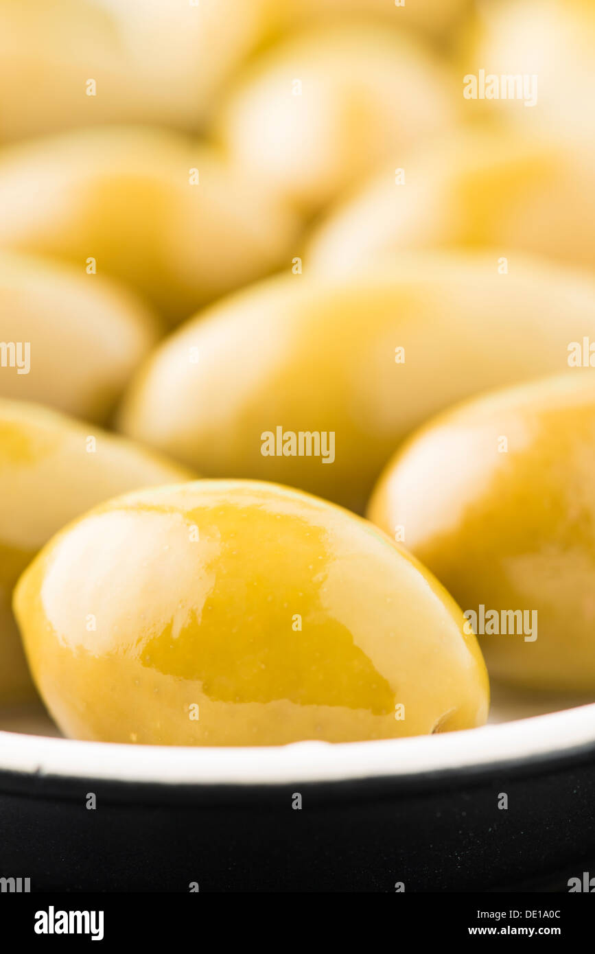 Nahaufnahme von Cerignola grüne Oliven aus Italien Stockfoto