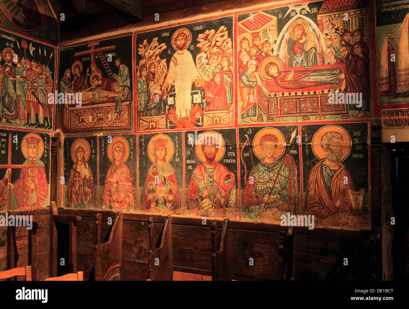 Zypern-Pedoulas im Marathasa-Tal, Erzengel Michael Church, Interieur, Wandmalerei, Scheune Dach Kirche, UNESCO-Welterbe Stockfoto