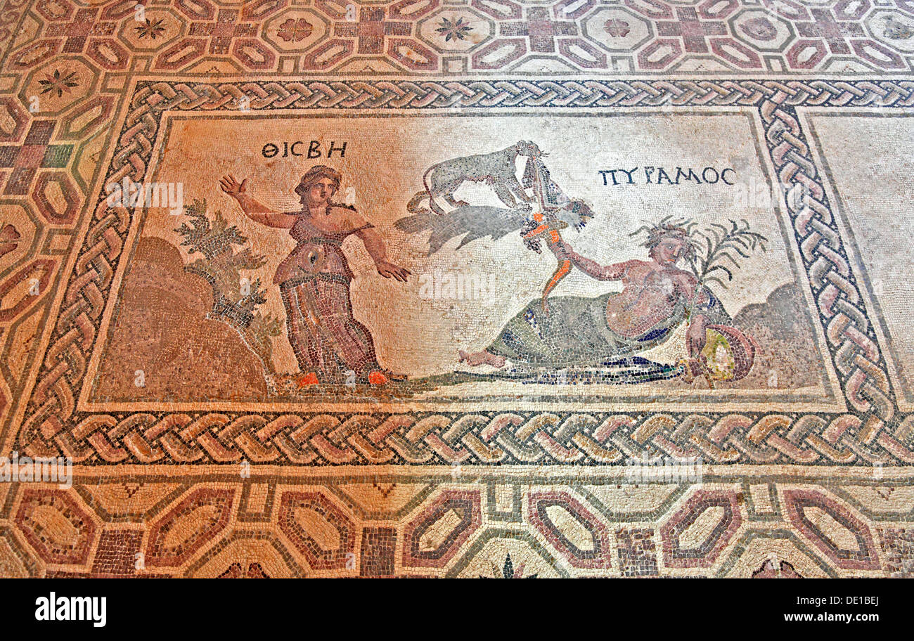 Zypern, Paphos Stadt, Gazibaf, Website der antiken Ruinen, archäologischer Park, Mosaik in das Haus des Dionysos Stockfoto