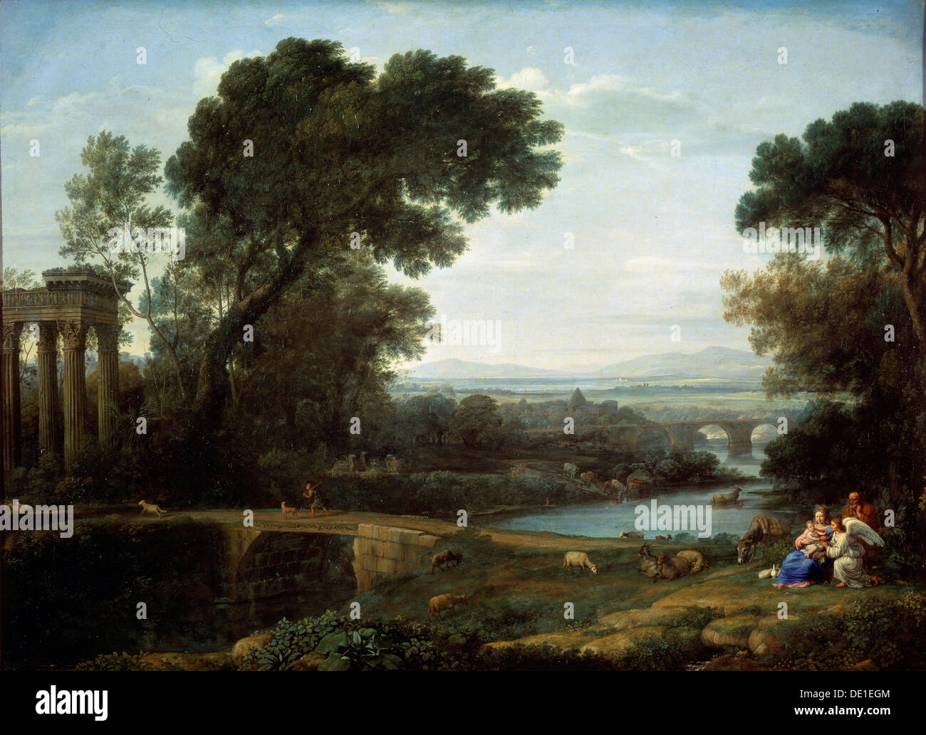 "Landschaft mit der Ruhe auf der Flucht nach Ägypten (mittags)", 1661.  Künstler: Claude Lorrain Stockfoto