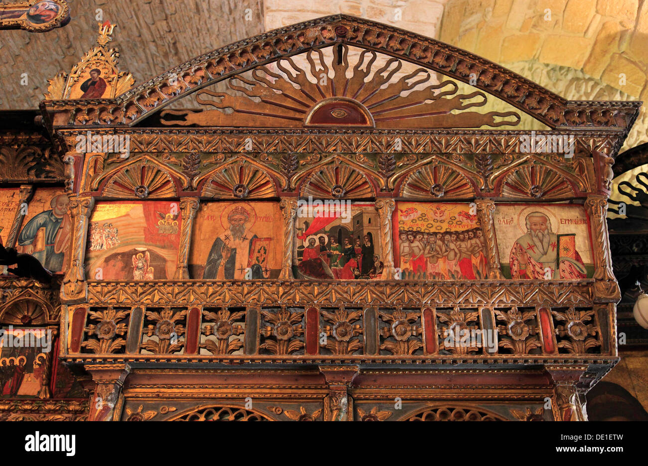 Zypern, Kiti Ort, byzantinische Kirche Panagia Angelokistos, Teil des Altars, innen Stockfoto