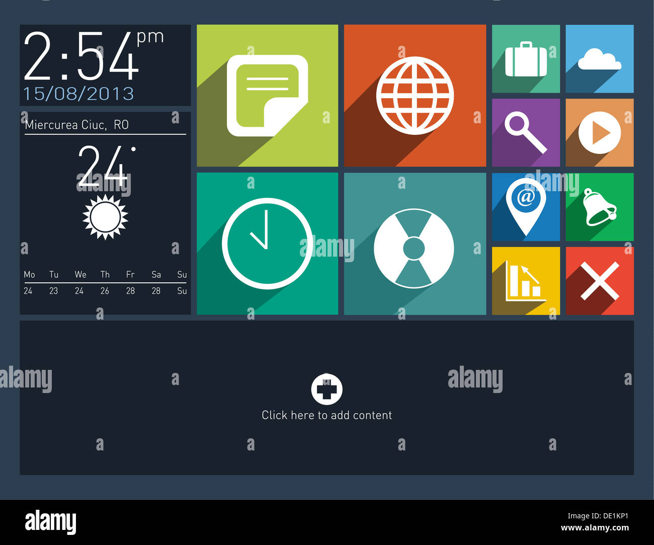 Flache Oberfläche mit lange Schatten Symbole Stockfoto