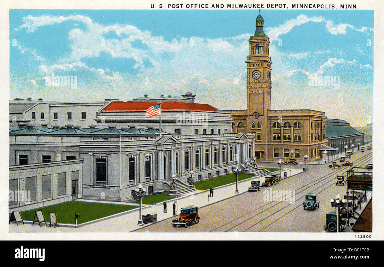 Uns Post und Milwaukee Road Depot, Minneapolis, Minnesota, USA, 1928. Artist: Unbekannt Stockfoto