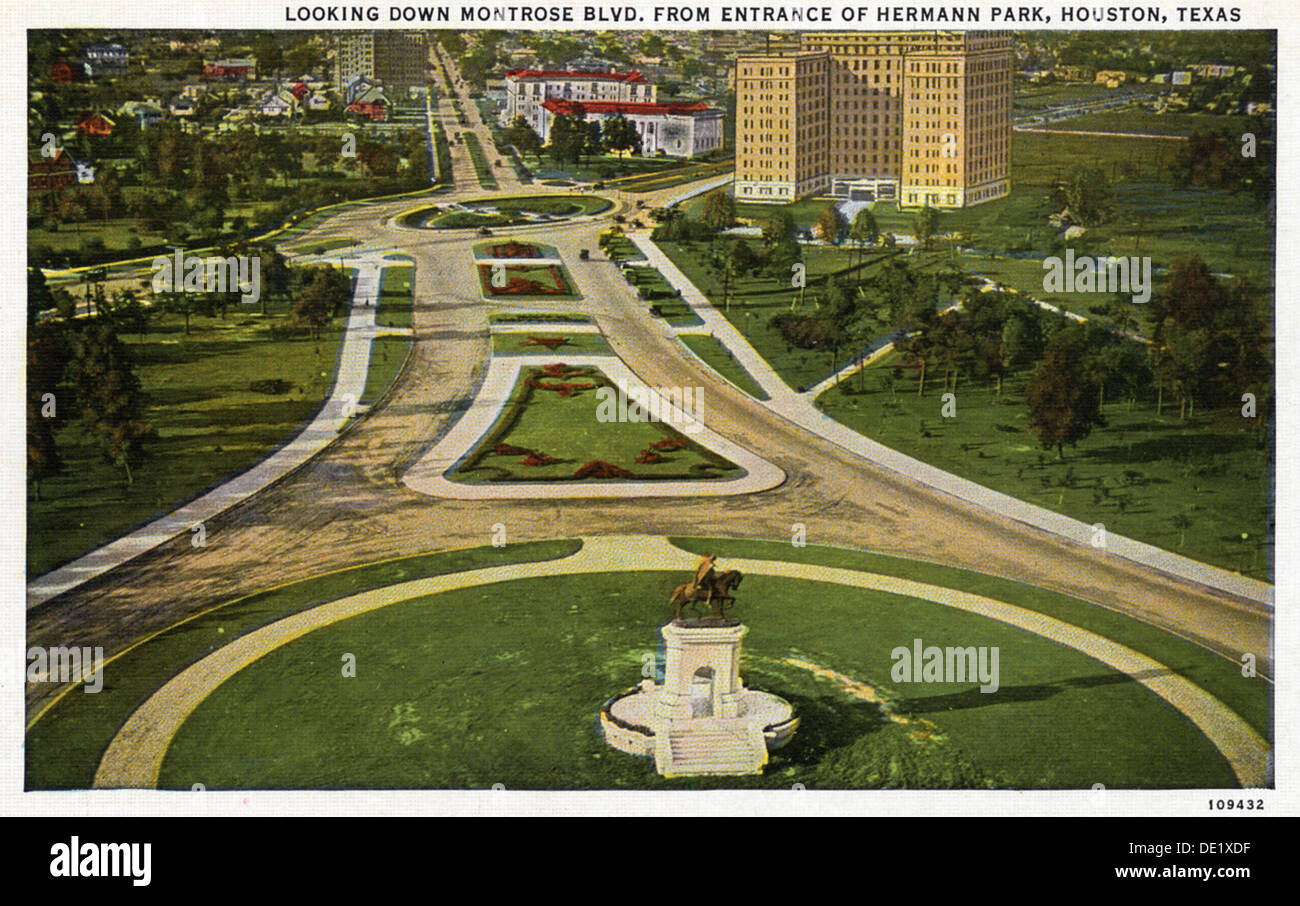 Montrose Boulevard vom Eingang zu Hermann Park, Houston, Texas, USA, 1918. Artist: Unbekannt Stockfoto