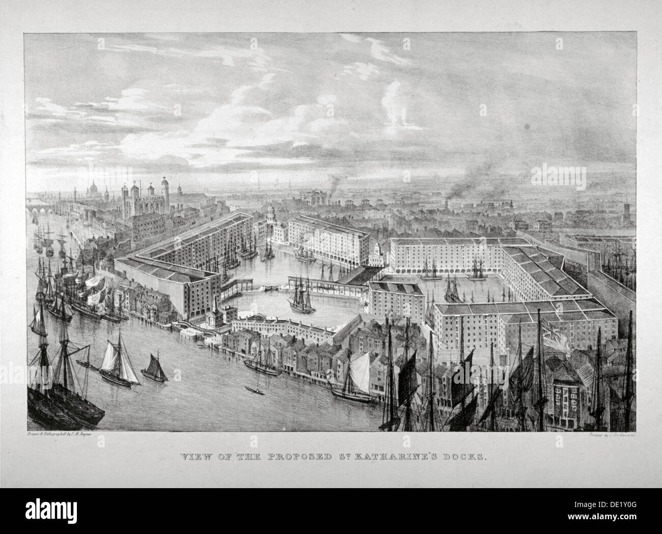 Blick auf die vorgeschlagenen St Katharine Dock, London, c1825.  Künstler: Thomas Mann Baynes Stockfoto