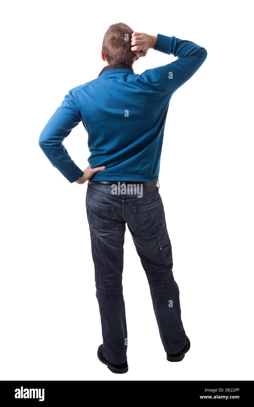 Mann zurück anzeigen isolierten auf weißen Hintergrund Stockfoto