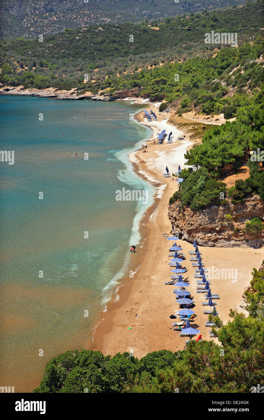 Psili Ammos Strand, direkt neben Kambos (von Marathokampos) Dorf, Insel Samos, Griechenland. Stockfoto