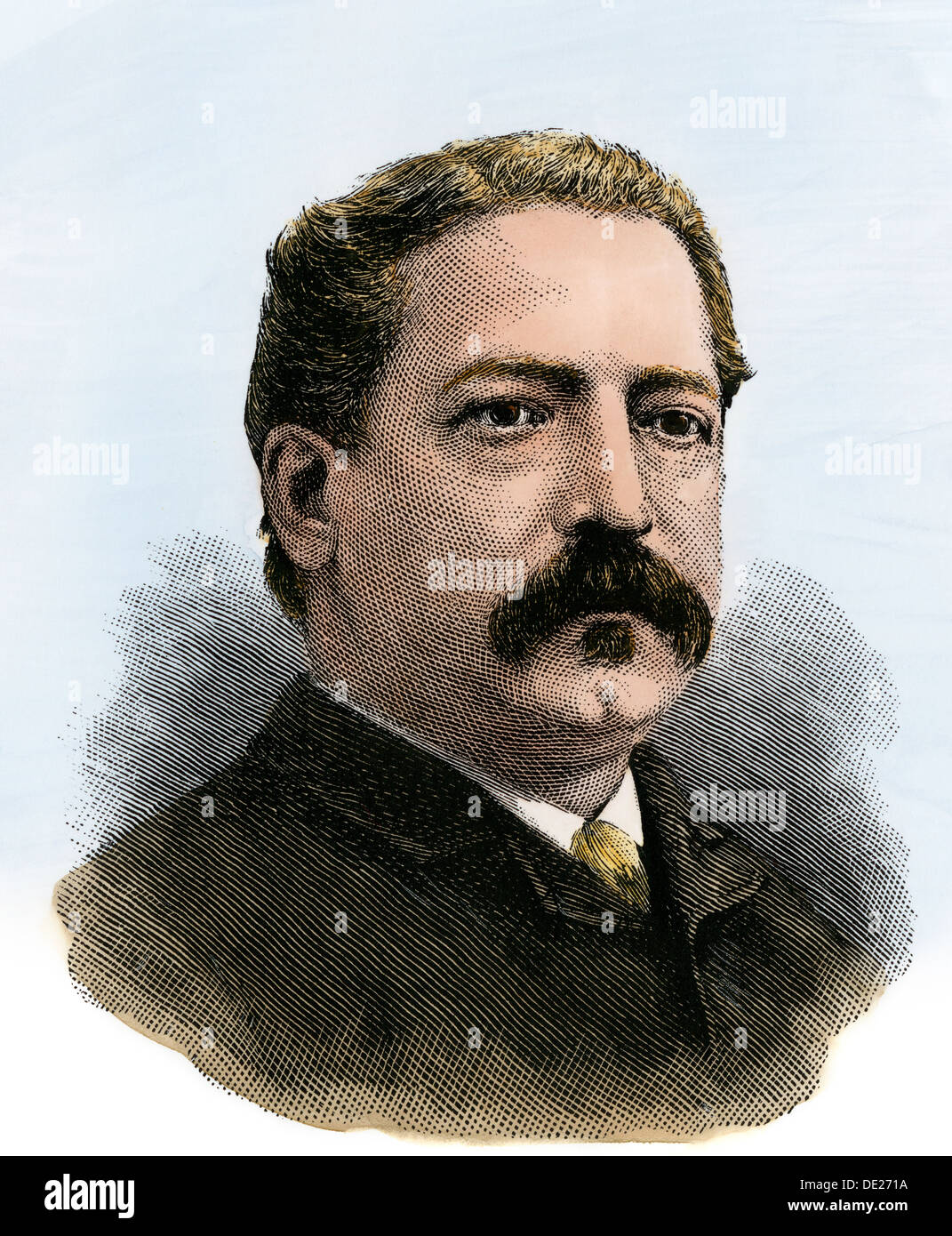 Samuel Gompers, Präsident der amerikanischen Vereinigung der Arbeit, 1880. Hand - farbige Holzschnitt Stockfoto