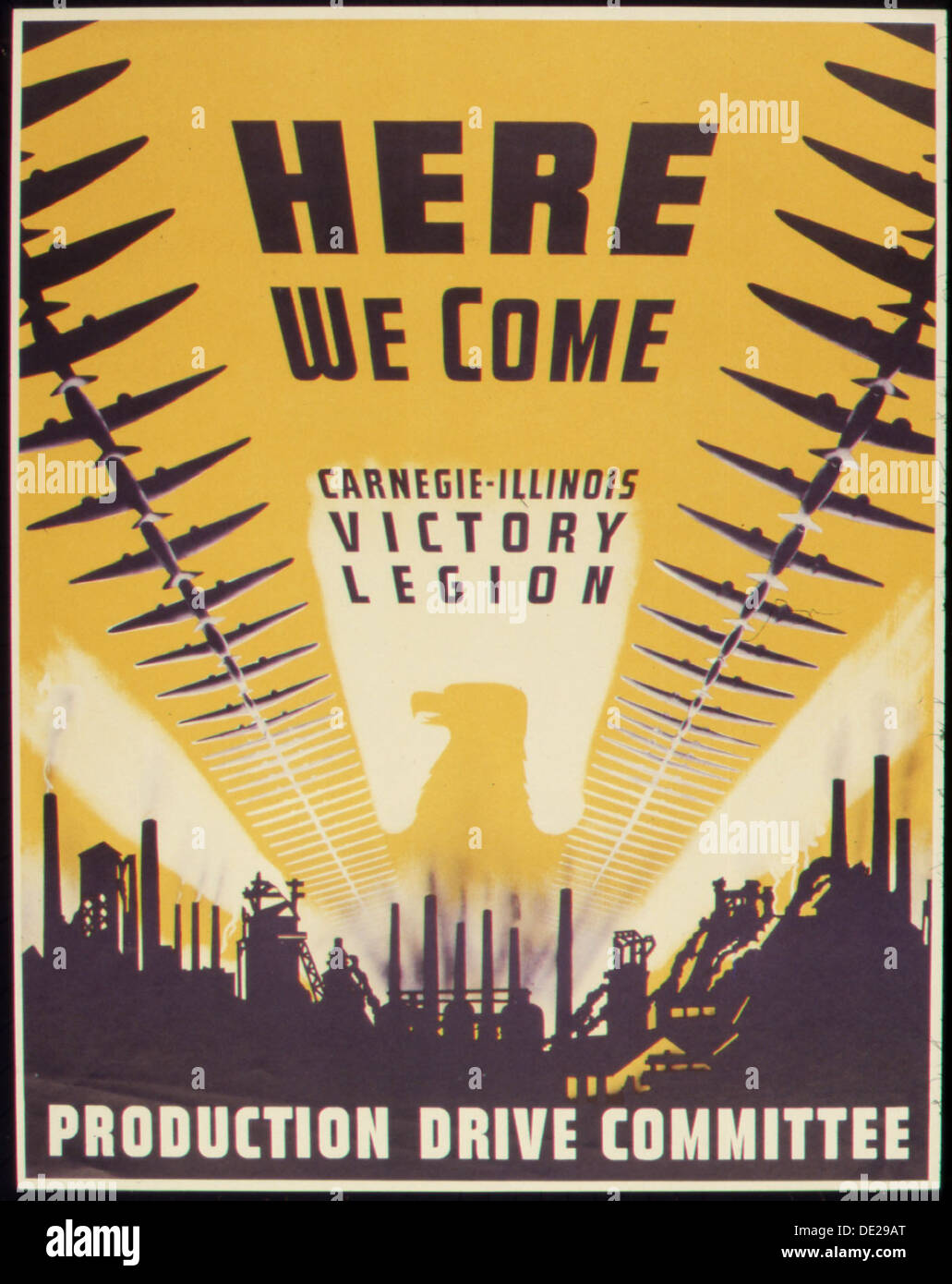 Hier kommen wir. Carnegie - Illinois Sieg Legion. Produktion-Laufwerk-Ausschuss. 534918 Stockfoto