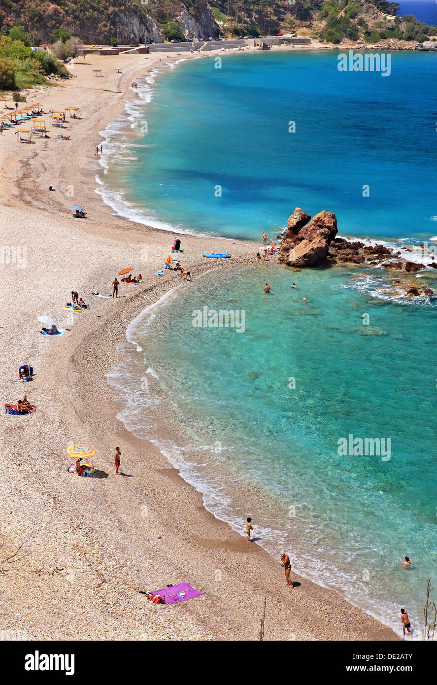 POTAMI Beach, sehr stadtnah Karlovasi, Samos Insel, Ägäis, Griechenland. Stockfoto