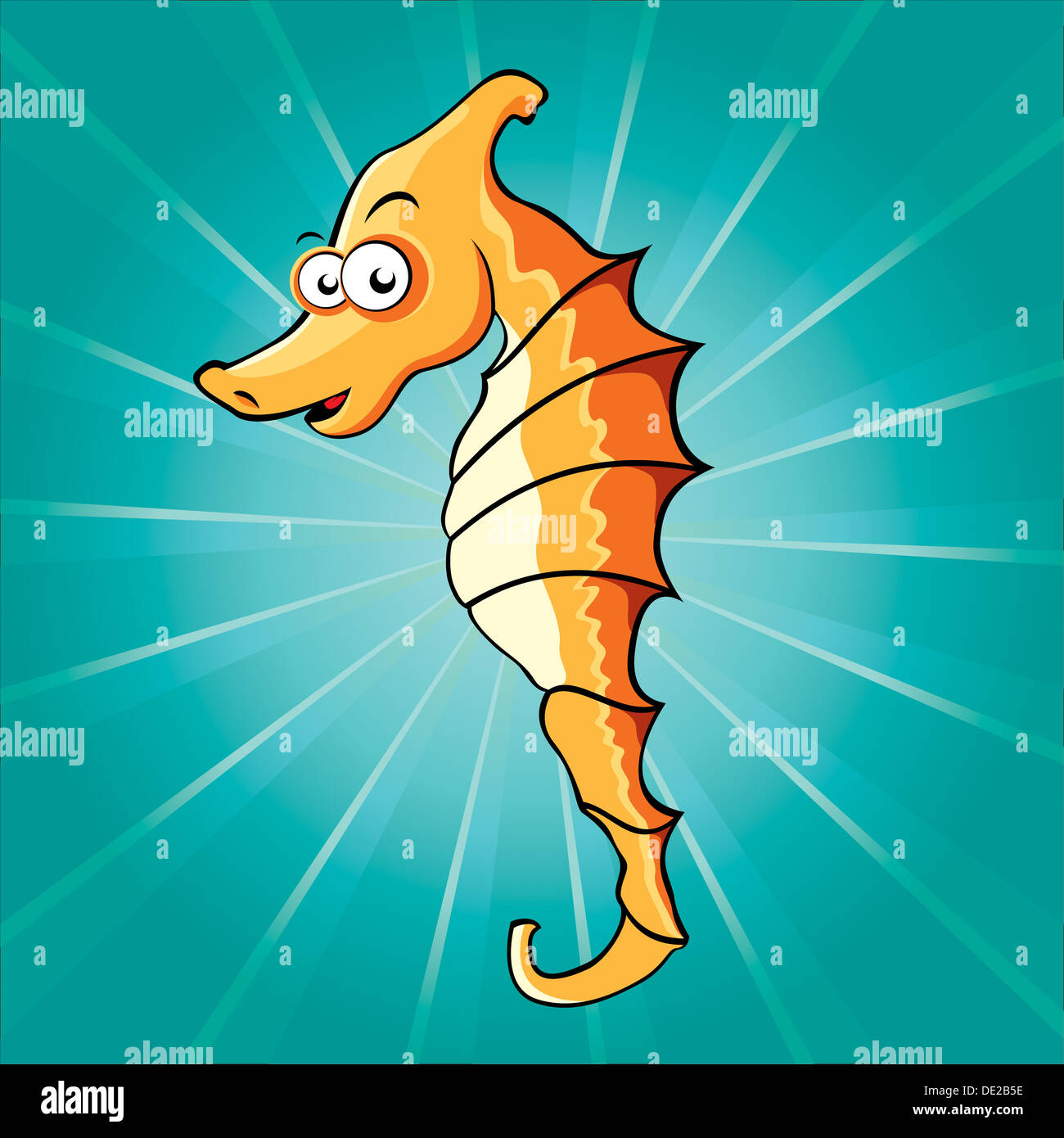 Lustige Cartoon Seepferdchen auf blauem Hintergrund Stockfoto, Bild