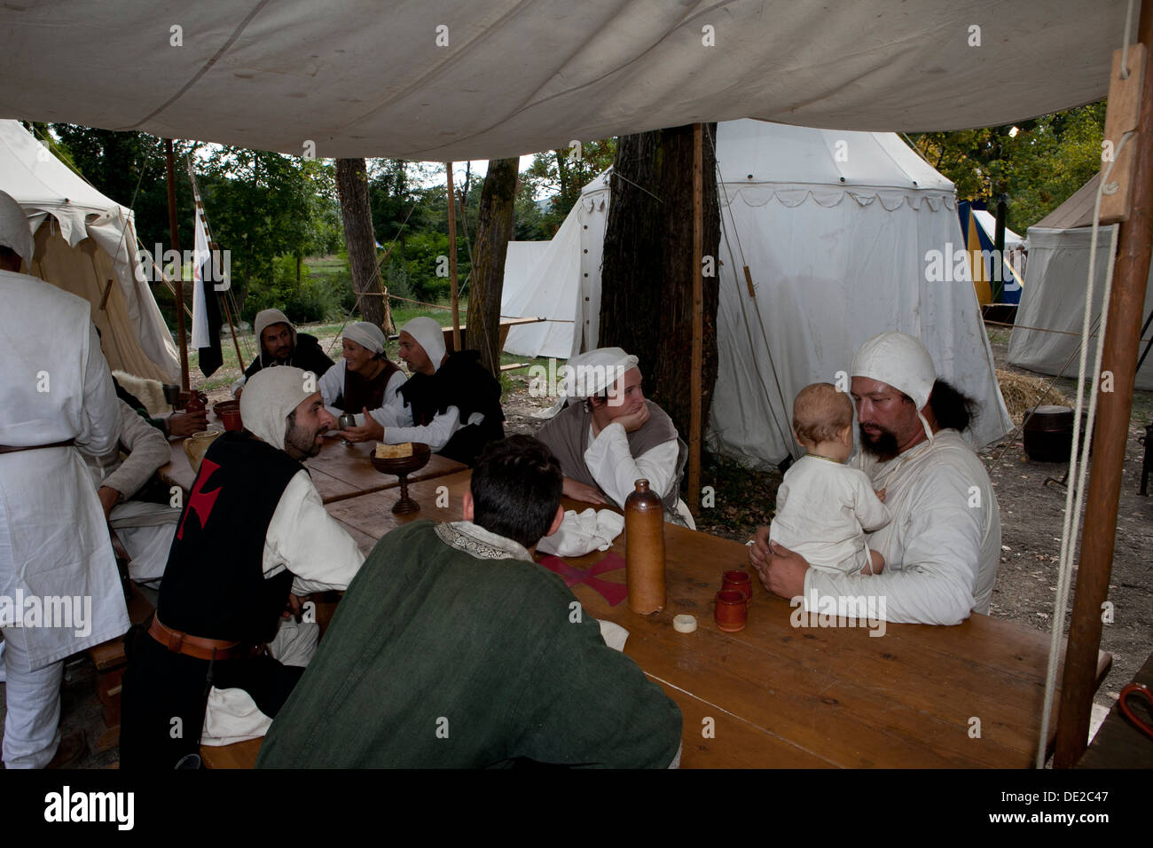 Europa, Italien, Emilia Romagna, Castell'Arquato, historisches Reenactment, Mittelalter, Natur, Reisen, traditionelle, Tag, Stockfoto