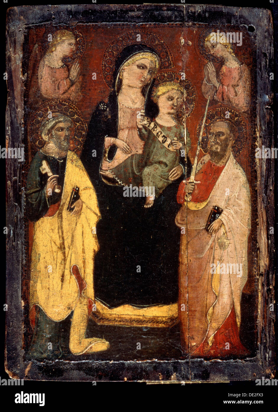 "Madonna und Kind inthronisiert mit Heiligen Peter und Paul", c1400. Künstler: Meister von San Jacopo ein Muciano Stockfoto