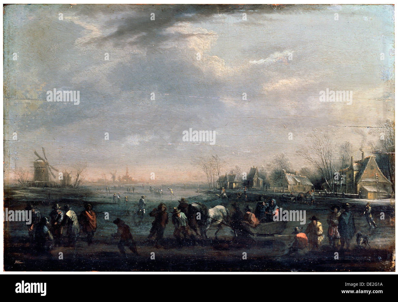 "Winterlandschaft mit Skatern" späten 17. oder frühen 18. Jahrhundert. Künstler: Peeter Bout Stockfoto