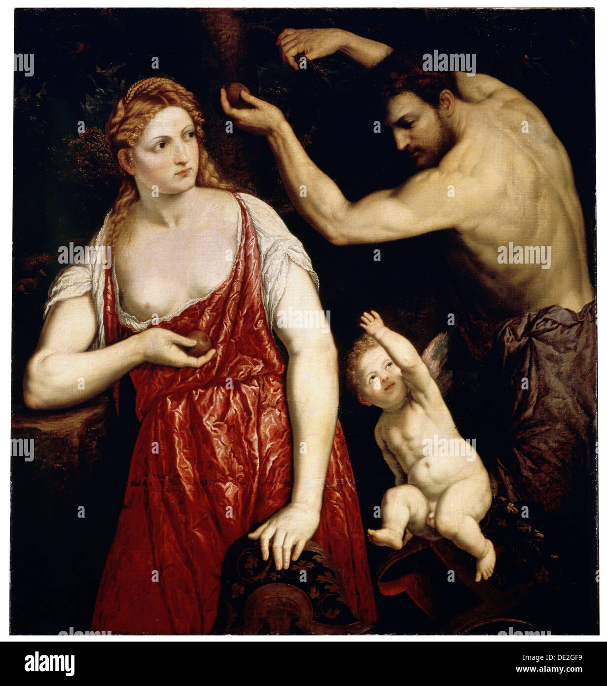 "Venus und Mars mit Amor", 1550s. Künstler: Paris Bordone Stockfoto